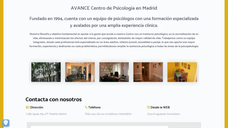 Captura de la web oficial de Avance con imágenes de sus instalaciones en Madrid