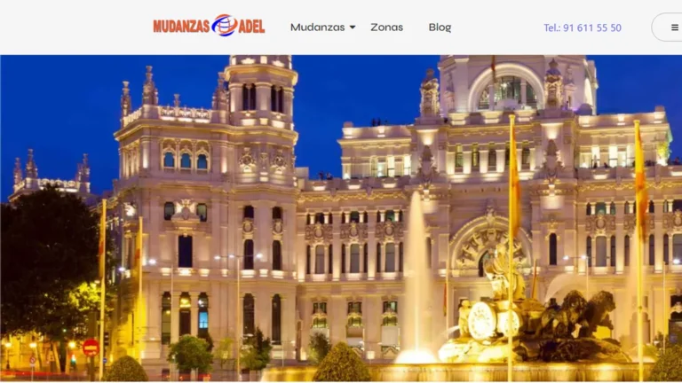 Captura de la web oficial de Mudanzas Adel para servicios en Madrid