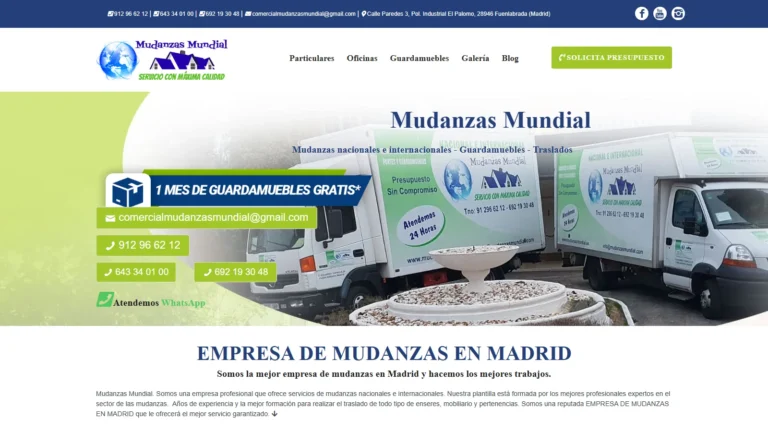 Captura de la web oficial de Mudanzas Mundial con su flota