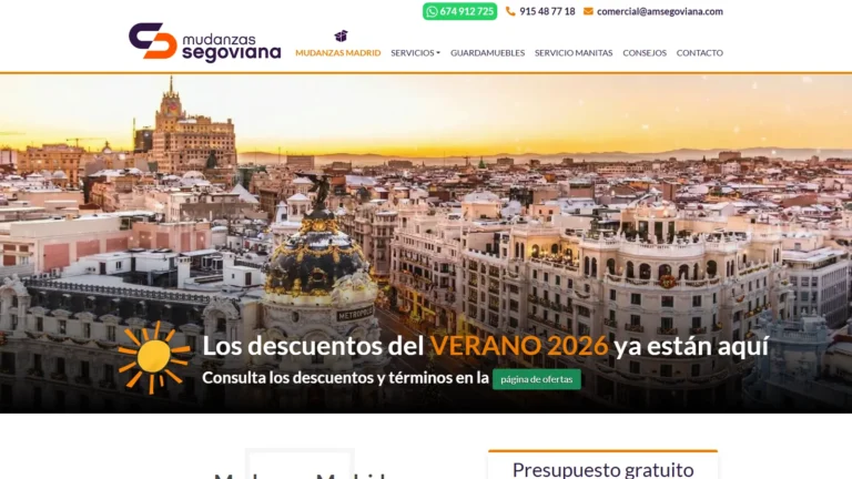 Captura de la web oficial de Mudanzas Segoviana en Madrid