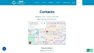 Captura de la página de contacto oficial de Seif English Academy en Madrid