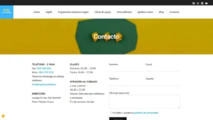 Captura de la página de contacto oficial de Yes! La Academia en Madrid