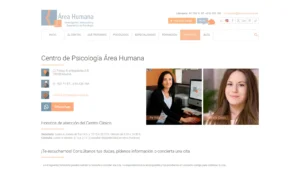 Captura de la web oficial del centro de psicología Área Humana en Madrid