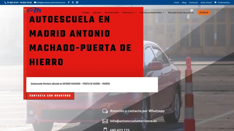 Captura de la web oficial de Autoescuela Merinero Puerta de Hierro, tomada el 6 de octubre de 2026. Captura de la web oficial de Autoescuela Merinero Puerta de Hierro, tomada el 6 de octubre de 2026.
