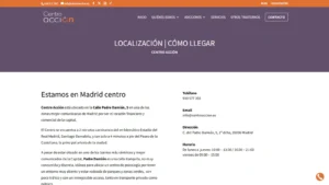 Captura de la web oficial de Centro Acción en Chamartín