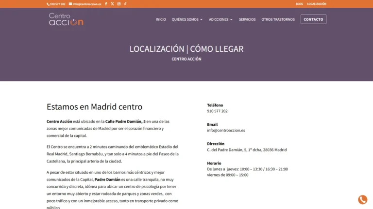 Captura de la web oficial de Centro Acción en Chamartín Captura de la web oficial de Centro Acción en Chamartín