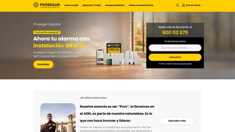 Web oficial de Prosegur con un sistema de alarma para hogares