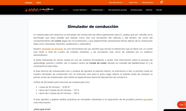 Captura de la web oficial de Autoescuela Lara Conde de Casal, tomada el 6 de octubre de 2026.