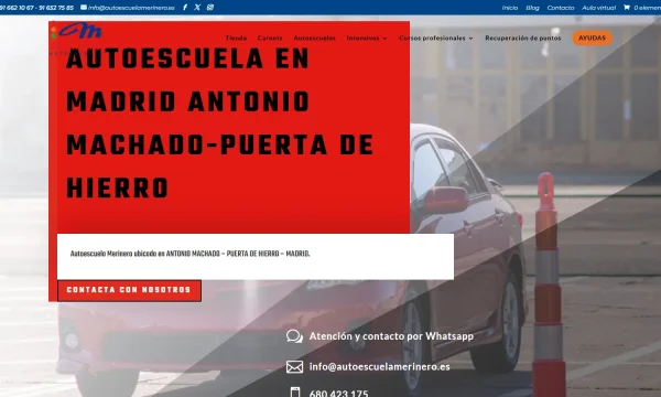 Captura de la web oficial de Autoescuela Merinero Puerta de Hierro, tomada el 6 de octubre de 2026.