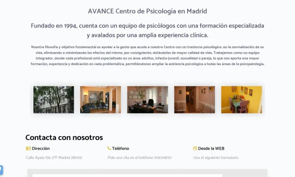 Captura de la web oficial de Avance con imágenes de sus instalaciones en Madrid