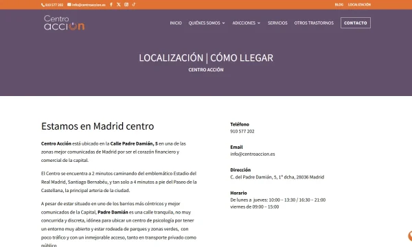 Captura de la web oficial de Centro Acción en Chamartín