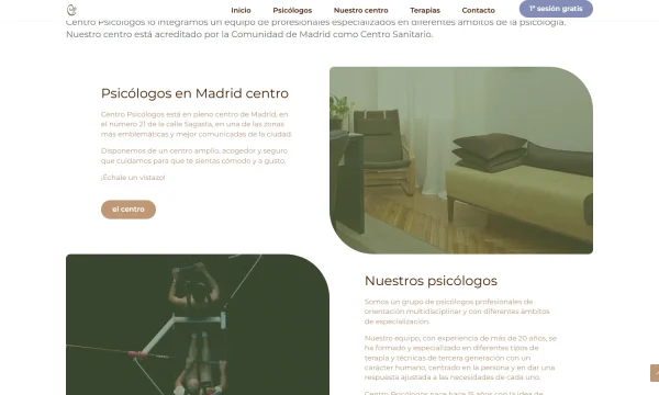 Captura de la web oficial de Centro Psicólogos con una imagen de su consulta en Madrid