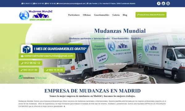 Captura de la web oficial de Mudanzas Mundial con su flota