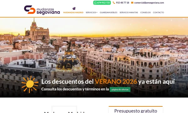 Captura de la web oficial de Mudanzas Segoviana en Madrid