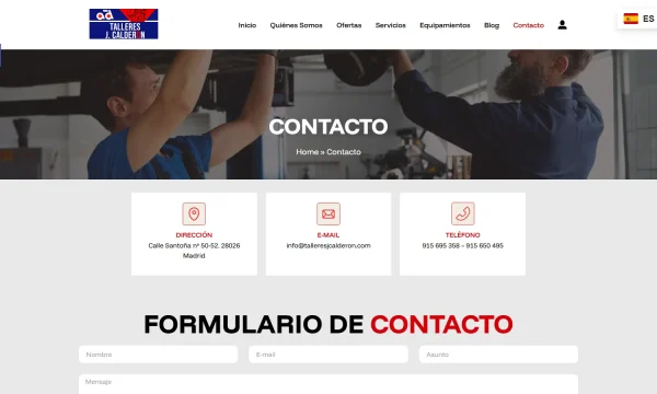 Captura de la web oficial de Talleres J. Calderón, tomada el 13 de octubre de 2026.